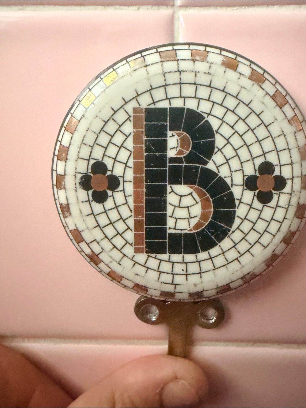 Anthropologie Mosaic 'B' Ceramic Wall Hook in Black, Brown, White